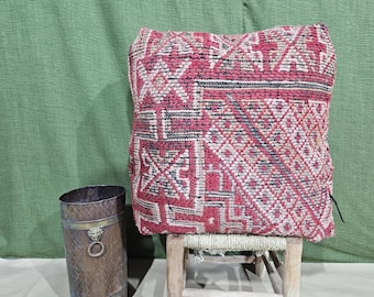 Red Wool Pouf, Handmade Moroccan Home Pouf, Decor Poufs, Moroccan Home Accent Pouf, Vintage Floor Cushion Accent Pouf, Ottoman Moroccan Pouf