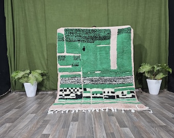 Custom Moroccan Rug, Custom Green Carpet, Handmade Lamb Wool, Sheep Wool Rug, Abstract Rug, Azilal Area Rug, Abstract Rug.