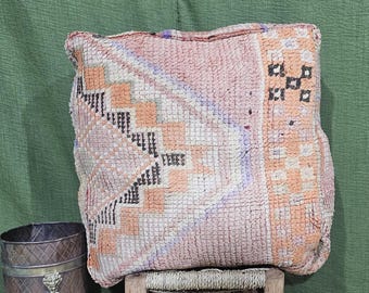 Handmade Vintage Pouf, Berber Cushion Pouf, boho floor pouf, kilim Ottoman pouf, Ottoman Square Pouf, Moroccan Wool Pouf, Vintage Boho Pouf.