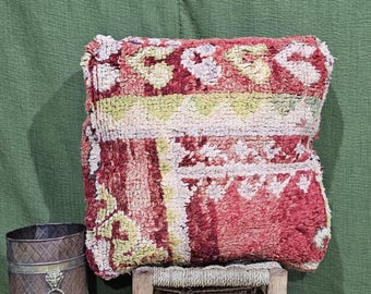 Handmade Moroccan Wool Pouf, Shaggy Boho Floor Cushion, Vintage Home Decor Rug, Vintage Red Floor Moroccan Ottoman Pouf, Moroccan Wool Pouf.
