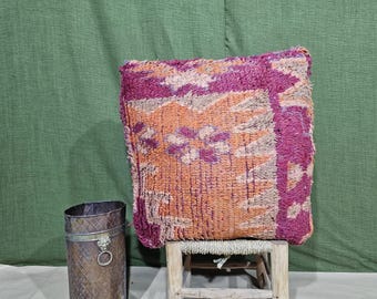 Floor Pouf, Vintage Moroccan Ottoman Pouf, Square Pouf, Handmade Moroccan Colorful Pouf, Vintage Wool Ottoman, Berber Floor Cushion Pouf.