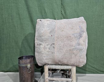 Moroccan Biege Pouf, Handmade Moroccan Pouf, Floor Vintage Moroccan Ottoman Pouf, Shaggy Floor Cushion, Berber Square Ottoman, Home Decor.