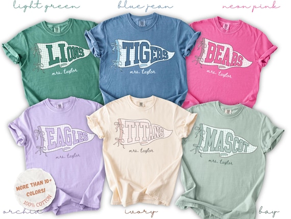 Comfort Colors® Custom School Mascot Shirt, School Spirit Teacher Team Shirt Back To School Gift, Sports Team Mascot Shirt, Girly Mascot Tee