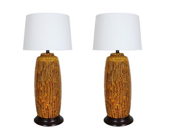 Mid Century Modern Fat Lava Table Lamp Pair - West German- Volcanic Glaze - Lava Glaze - Perfect Condition