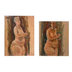 Pair of Bare Naked Ladies Painting- Original Outsider Art Portrait