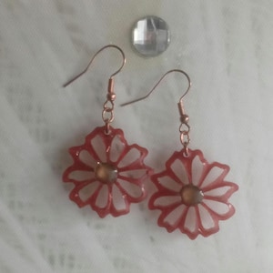 Red flower earrings in UV resin – Handmade