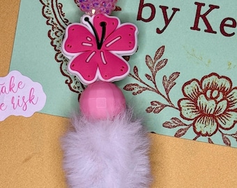 Flower Beaded PomPom Pen