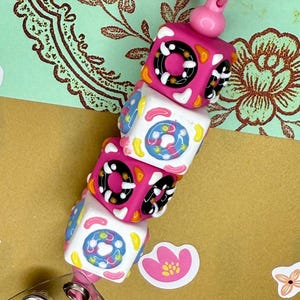 Donut Hand Painted Beads Beaded Badge Reel
