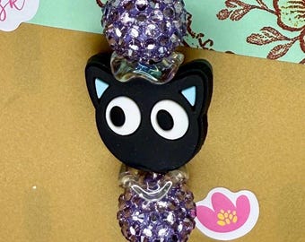 Black Cat Beaded Badge Reel