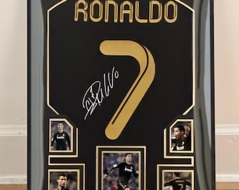 Cristiano Ronaldo Real Madrid Black Jersey Framed with PRINTED autograph (not hand signed)