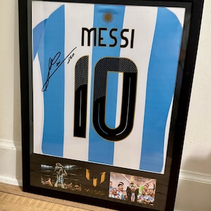 Lionel Messi Jersey Framed with PRINTED autograph (not hand signed)