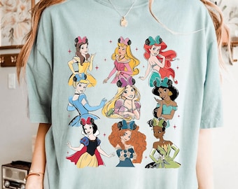 Retro Disney Princess PNG, Cinderella Snow White Ariel Belle Rapunzel Jasmine Anna png,Girl Disney Trip Disney Princess