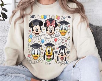 Disney Graduation PNG Bundle, Mickey Minnie Donald Daisy Goofy Pluto Grad PNG, Class of 2026 Senior PNG, Graduation Shirt Design