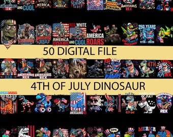 50 4th of July Dinosaur PNG Bundle - Honk for Freedom Patriotic 4th of July Collection
