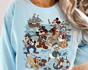 Mickey and Friends Signatures Pirates PNG, Disney Pirates Group PNG, Disney Pirate's Life 2026 Disney Family Shirt