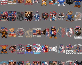 50 4th of July Bear PNG Bundle - Honk for Freedom Patriotic 4th of July Collection