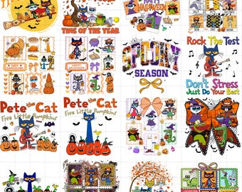15+ Pete the Cat Halloween PNG Bundle, Pete the Cat Coquette Bow PNG, Children book png, Trick or Treat Cat Design, Groovy Cat png