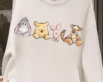 Winnie The Pooh Friends PNG, Eeyore Pooh Piglet Tigger Cute Natural png, Disney Character Sketch Style , Soft Pastel Cartoon