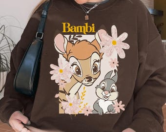 Bambi Deer and Thumper Rabbit Flowers PNG, Vintage Bambi Floral Disney Washed PNG, Walt Disney World, Disneyland Trip