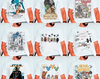 Star Wars PNG Bundle, Cute Galaxy Characters PNG, Sci-Fi Cartoon Design, Disney Inspired Parody PNG, Sublimation Shirt Design Pack