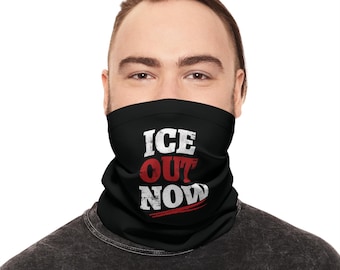 ICE Out Now Bufanda tubular para el cuello / Cubierta facial ligera negra para protestas, activismo de resistencia, derechos de inmigración, bufanda anti-ICE