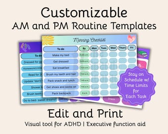 Customizable Morning and Afternoon Routine Chart for Kids & Adults ADHD Visual Aid Executive Function Template Checklist X-mas Digital Gift