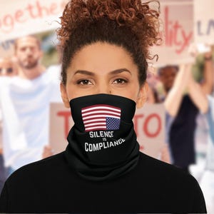 Silence Is Compliance Fleece Neck Gaiter | Anti Ice Distress Flag Protest Face Cover Remove the Regime Anti Fascism Mask Identity Protection