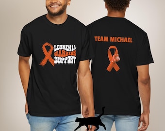 Custom Leukemia Awareness T-Shirt Personalized Gift for Supporters Orange Ribbon Cancer Support Team Shirt Family Friends Fundraisers Events