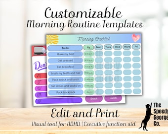 Morning Routine Template for Kids and Adults ADHD Routine Visual Aid Executive Function Tool Customizable Canva Template Routine Checklist