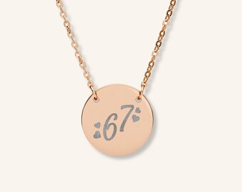 Engraved Girls 6 7 Necklace with Hearts 18" Number Necklace for Girls Age 8+ 67 Trend Jewelry Christmas X-mas Hanukkah Teen Stocking Stuffer