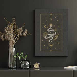 Mystic Snake Celestial Digital Wall Art | Witchy Boho Moon Stars Print | Spiritual Serpent Decor | Dark Academia | Instant Download