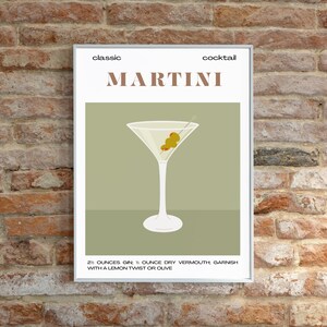 Martini Cocktail Wall Art | Gin Drink Recipe Digital Download | Bar Cart Decor | Kitchen Art | Minimalist Printable | Olive Aesthetic