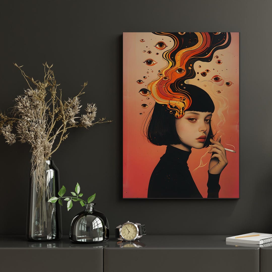 Surreal Woman Smoking Art Print | Psychedelic Vaporwave Wall Decor ...
