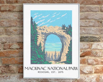 Poster Mackinac National Park: vintage Michigan Travel Print (digitale download, 4 maten)
