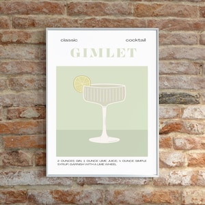 Gimlet Cocktail Digitale Wandkunst • Klassisches Rezept Print • Moderne Getränke Illustration • Barwagen Küche Dekor • Sofortiger Download • Wandkunst