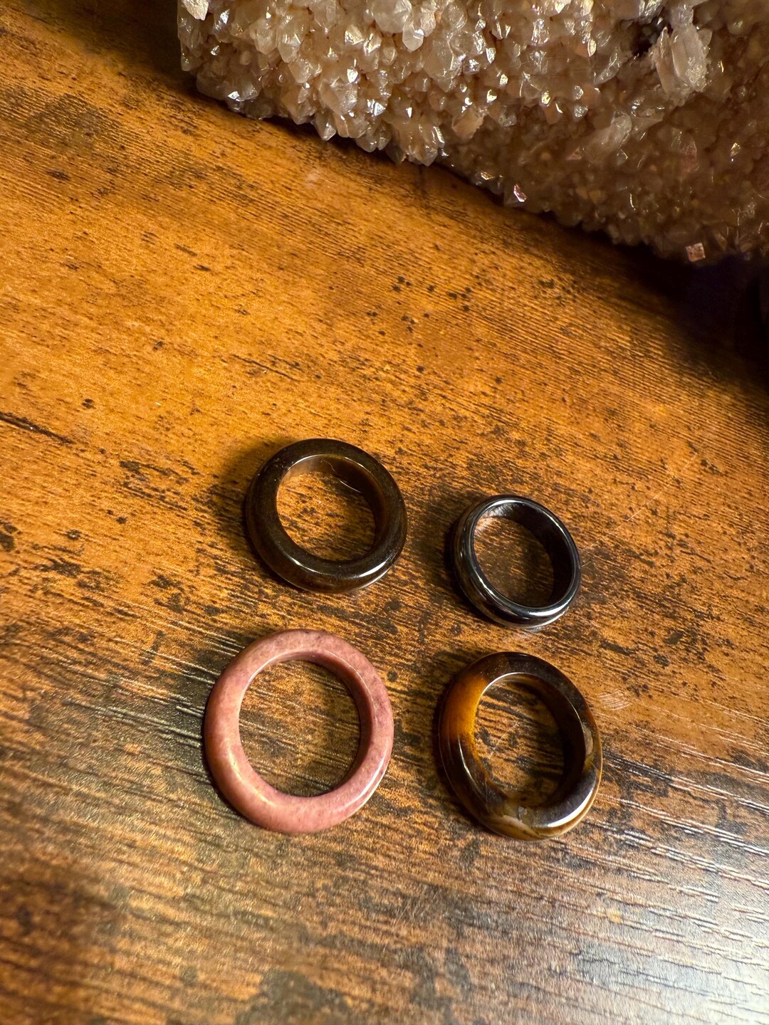 Natural Stone Power Rings – Set of 4 (size 7)tiger’s Eye, Hematite ...