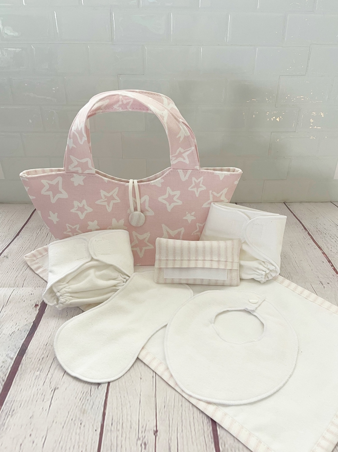 Doll Diaper Bag Set Bella Pink Stars, Christmas Gift for Girl, Pretend