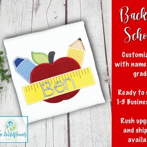 Back to school Custom Shirt, first day kindergarten preschool boy toddler girl Apple Pencil crayons ruler name