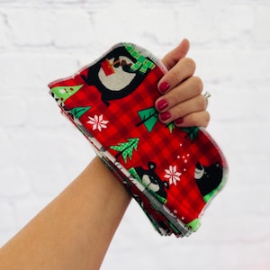 Christmas NoPaper Lunchbox Napkins, Zero Waste Napkins, Kid-friendly Napkins, Cloth Napkins, Cloth Wipes, Reusable Napkins, Made in USA