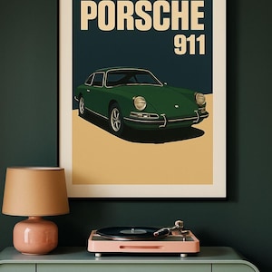 Vintage Porsche 911 Fine Art Poster, Car Enthusiast Wall Decor, Retro Automobile Art, Gift for Him, Home Office Decor