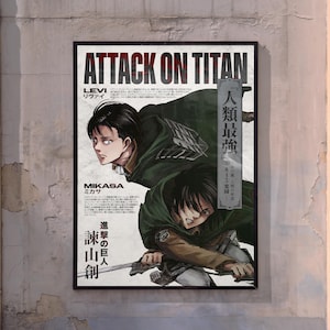 Póster de manga de Ataque a los Titanes, decoración de pared para el hogar, impresión de anime de AoT, Eren Levi Mikasa, estética minimalista retro vintage, regalo para fanáticos del anime.