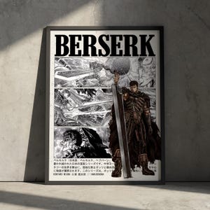 Póster de manga Berserk, impresión artística, decoración de pared estética minimalista vintage de anime Guts, espadachín medieval de Griffith, regalo para fanáticos del anime.