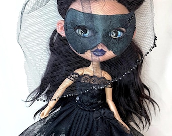 Conjunto gótico para muñeca Blythe con máscara, velo, medias y liguero – Ropa de fantasía oscura para muñecas
