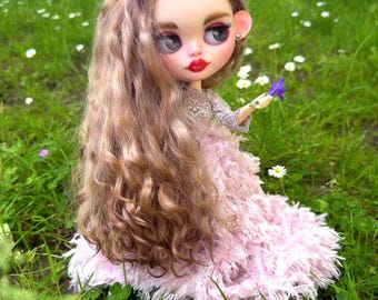 Custom OOAK Blythe Doll with Natural Mohair Hair – Fantasy Blythe Art Doll, Handmade Collectible