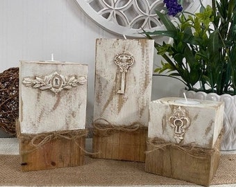 Wood block Candle Holders,  Wooden Christmas Blocks, Rustic Christmas Block Candle Holders, Rustic Blocks, Modern Farmhouse Block Candles
