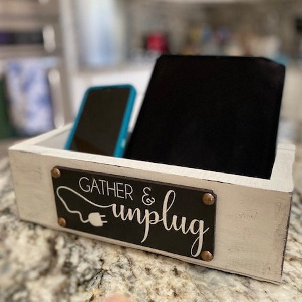 Unplug Box/Electronics Holder/Family Cell Phone Box/Gather and Unplug/Wood Box/Rustic Wood Box