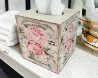French Country Tissue Box, Tissue Box Cover, Peonies Tissue Box Cover,  French Country Decor