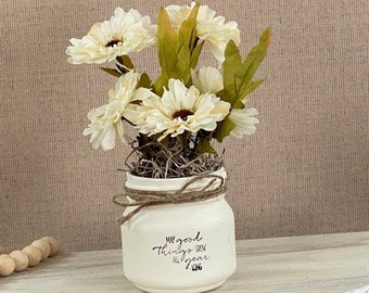 Mason Jar Arrangement, Farmhouse Decor, Mason Jar Decor, Rustic Farmhouse Jar, Flowers in Jar, Mason Jar with Flowers