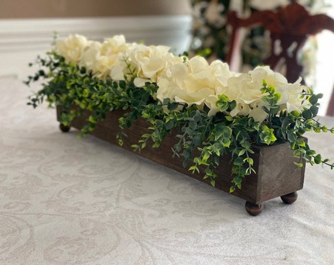 Dining Table Centerpiece, Wood Box Centerpiece, Farmhouse Arrangement ...