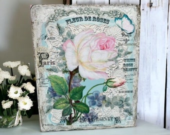 Shabby Chic Wall Decor, French Country Plaque,  French Country Roses Wall Art, Roses Sign